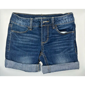 SO Girls Blue Jean Shorts Favorite Bermuda Rolled Cuff Dark Wash Size 7